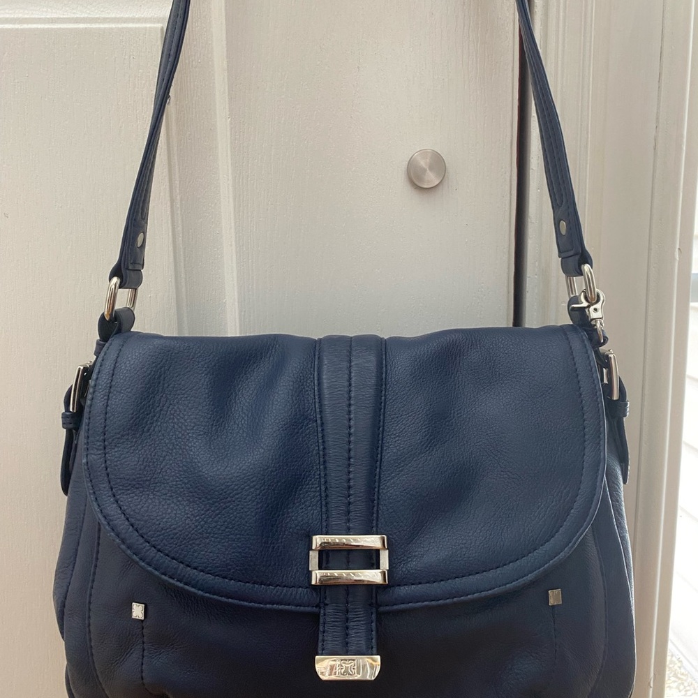 Liz Claiborne Shoulder Bag Leather Blue Euc
